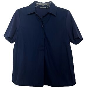 Les Essentiels de MONOPRIX Women’s Shirt XS Naxy Blue Short Sleeve Button Up